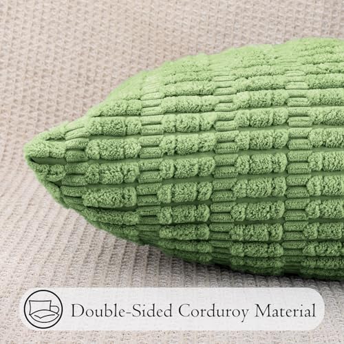 JoraLion Corduroy Lumbar Pillow Cover 12x24 Inch - Light Green Soft Cushion