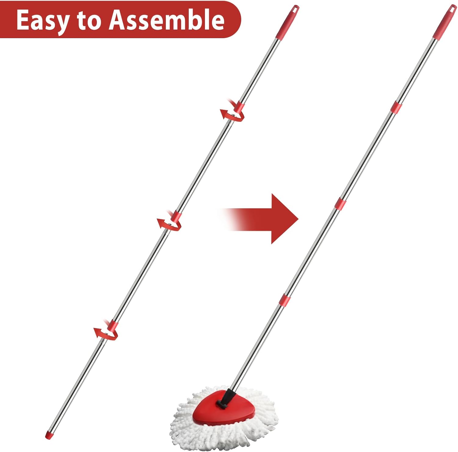 OCedar Spin Mop Replacement Set - 2 Mop Heads, 1 Base & 1 Adjustable Handle (30-58in) - White Microfiber