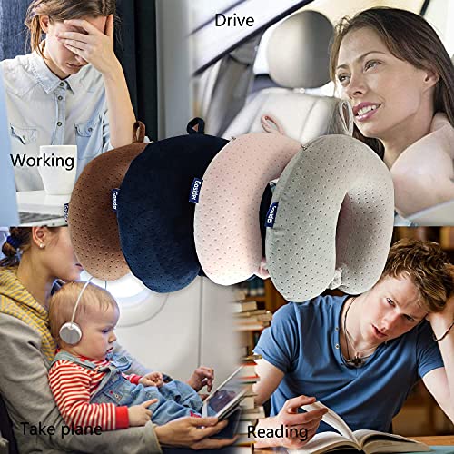 Gosider Memory Foam Travel Neck Pillow - Ergonomic Velvet Support, Pink