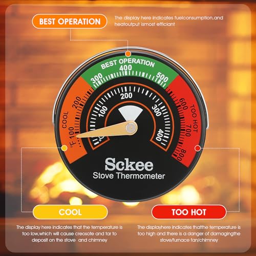 Sckee Magnetic Stove Thermometer - 1PCS Wood & Pellet Stove Temp Gauge