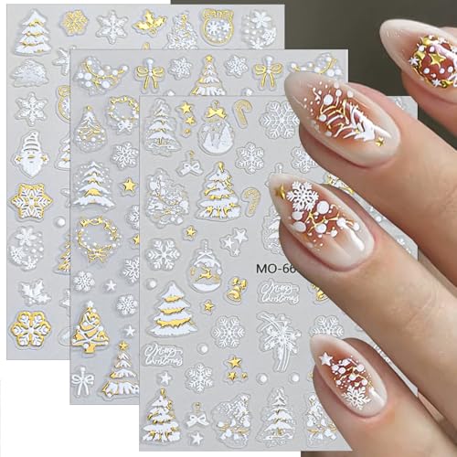 5D Embossed Christmas Nail Stickers Snowflake Winter Decals - 3PCS