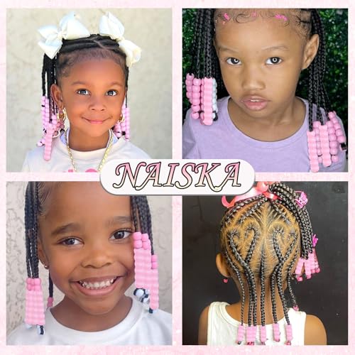 NAISKA Pink Hair Beads for Kids 90 Pcs Acrylic Pony Beads for Braids