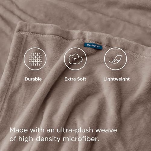 Bedsure Twin Fleece Blanket - 60x80 Lightweight Plush Throw, Light Brown