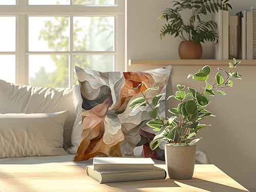 Modern Abstract Throw Pillow Cover 18x18 - Beige Brown & Orange