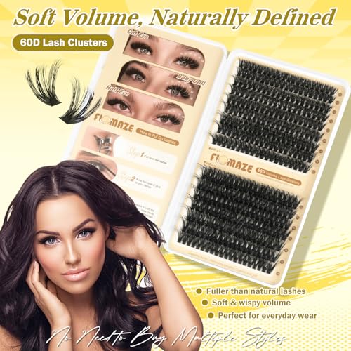 FLOMAZE Wispy Lash Clusters 60D D Curl DIY Individual Eyelash Extensions 320Pcs