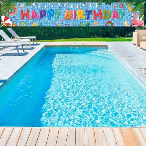 Pool Birthday Party Banner - Large 9.8ft Summer Pool Bday Decorations