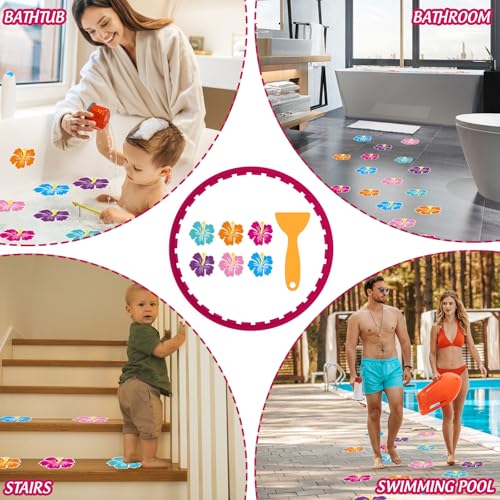 24 Pcs Floral Non-Slip Bathtub Stickers - Waterproof Shower Safety Treads