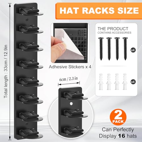 2 Pack Wall-Mount Hat Organizer for Baseball Caps - Space-Saving Rack