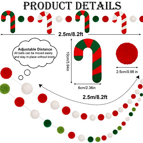 Christmas Felt Pom Pom Garland Set with Candy Cane & Colorful Balls