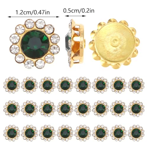100 PCS 12MM Sew-On Glass Rhinestones with Gold Claw Settings