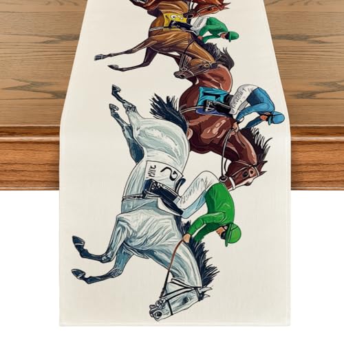 Horse Racing Jockey Table Runner - 13x48 Inch Polyester Decor