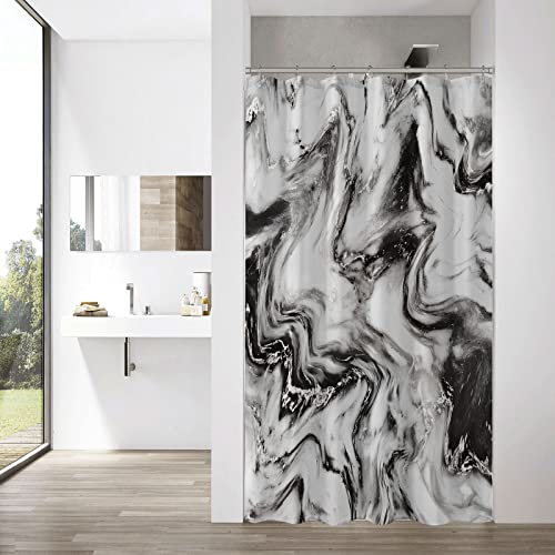 MitoVilla Small Black and White Fabric Shower Curtain, 36 x 72 Inch
