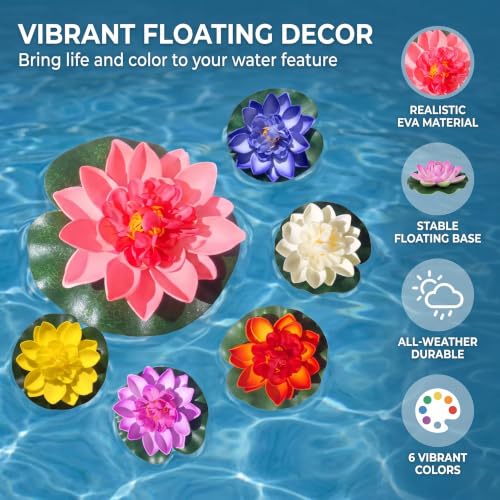 Set of 6 Realistic Floating Lotus Flowers with Lily Pads