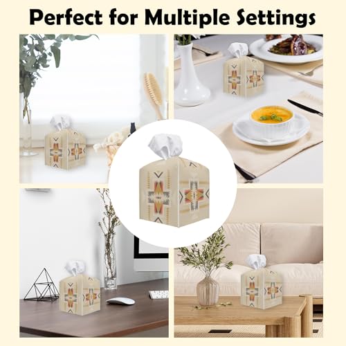 TNVDFNBR Aztec Ethnic Leather Tissue Box Cover - Square Facial Paper Organizer for Bathroom & Kitchen