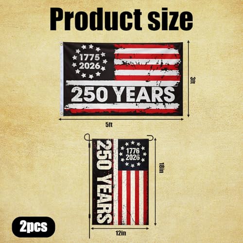 250th Anniversary Flag Set - Large & Garden Flags for Patriotic Events