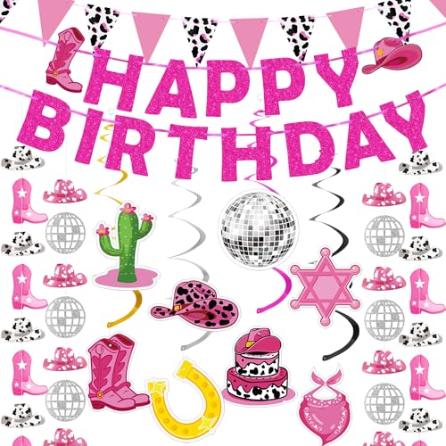 Cowgirl Disco Birthday Party Decorations - 23pcs Garland & Swirls