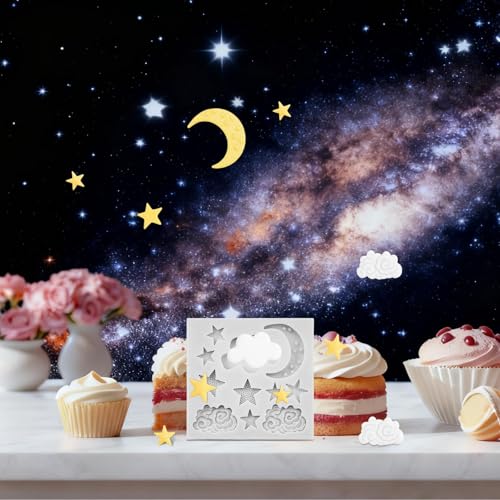 Asofelk Sky Theme Silicone Fondant Mold - Star, Moon & Cloud Candy & Cake Decorating Tool