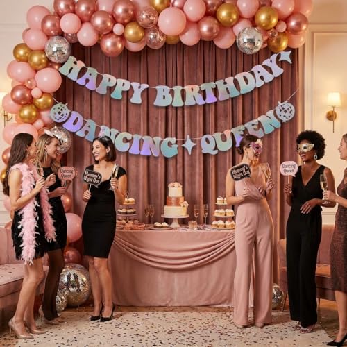 Holographic Dancing Queen Birthday Banner - Disco Party Decorations