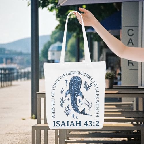 Isaiah03 Floral Beach Whale Shark Canvas Tote Bag for Women Christmas Gift