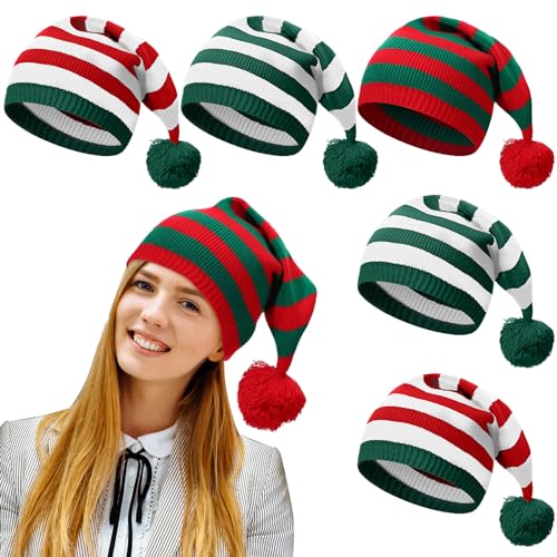 Christmas Knitted Santa Hat Set - Holiday Elf Beanies for Adults & Kids
