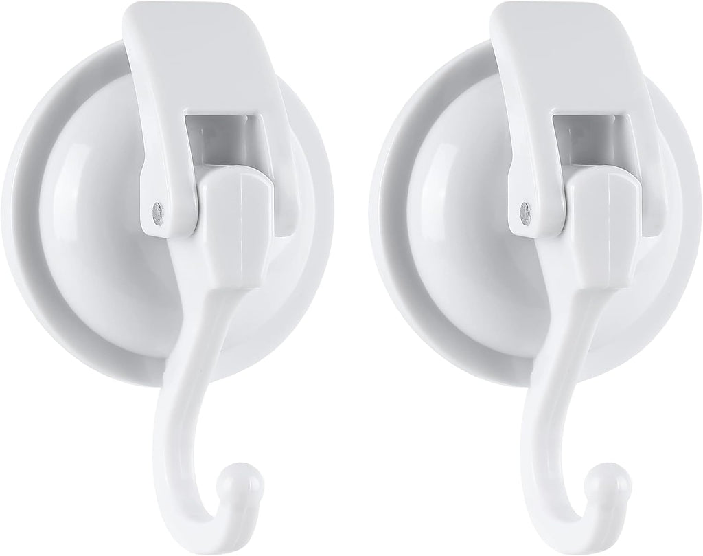 YSSILADI Heavy Duty Shower Suction Cup Hooks - Glass and Bathroom Robe Hangers, Reusable, No Hole Punch - White, 2 Pack