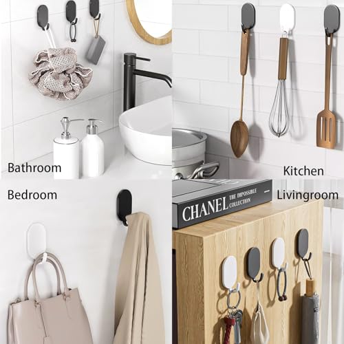 Silver Adhesive Hooks - 10 Pack Stainless Steel Utility Hooks for Kitchen & Bathroom