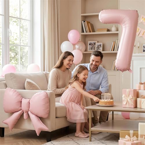 40 Inch Dusty Pink Number 1 Balloon with Matching Bow for 1st Birthday