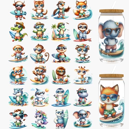 UV DTF Cup Wrap Stickers - 24pcs Summer Surfing for 16oz Glasses