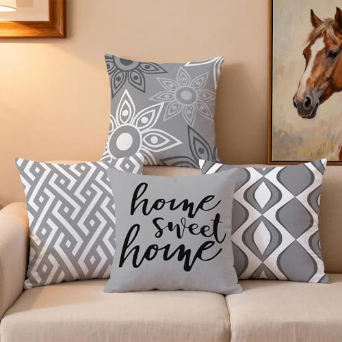 Hexagram 18x18 Gray Throw Pillow Covers - Set of 4 Soft Outdoor Cushions