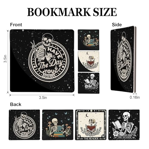 Skull Leather Corner Bookmarks 4 Pcs Gothic Page Markers for Books