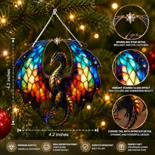 Dragon Christmas Ornament - Gothic Fantasy Stained Glass Dragon for Holiday Tree - Variation: Dragon