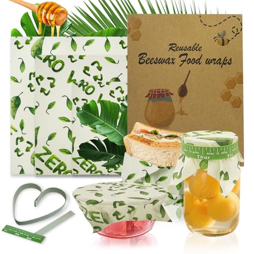 Twoboffs Reusable Beeswax Bowl Covers with Elastic, 3 Sizes Washable Food Wraps
