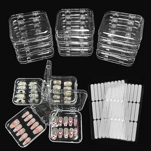 12pcs Clear Press-On Nail Storage Box Set with Adhesive Tape Organizer