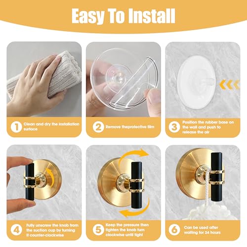 Gold & Black No Drill Suction Cup Hooks - 2 Pack 304 Stainless Steel