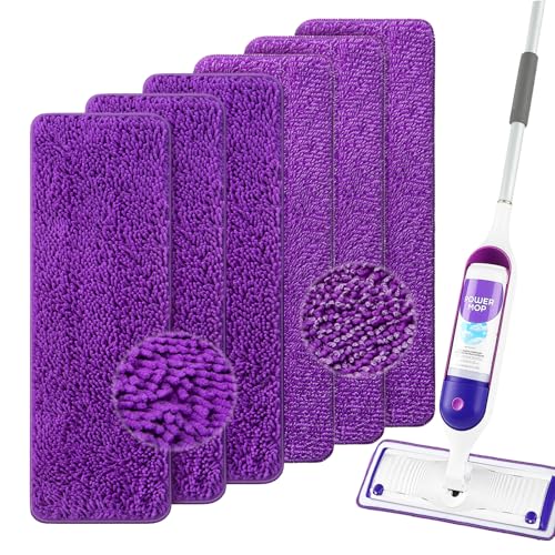 Reusable Mop Pads for Swiffer PowerMop - 6 Pack Chenille & Microfiber Refills