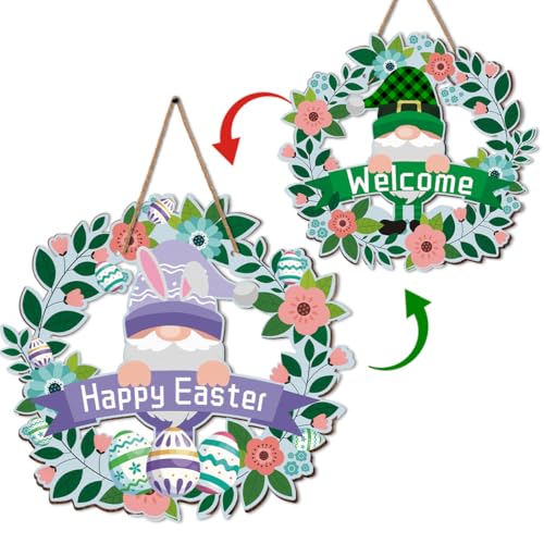 Easter Gnome Door Hanging Sign - Double-Sided Spring Porch Decor 12"