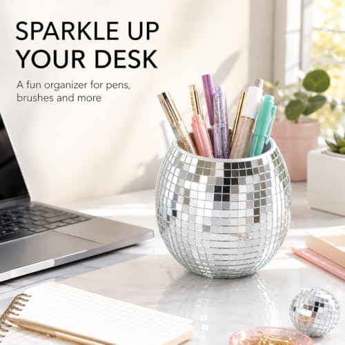Glass Disco Ball Pencil Holder - Retro Makeup Brush Organizer