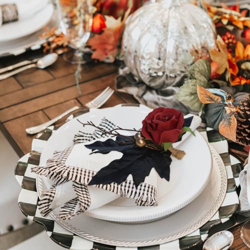 Gothic Napkin Rings Set of 2 with Black Leaves & Red Rose