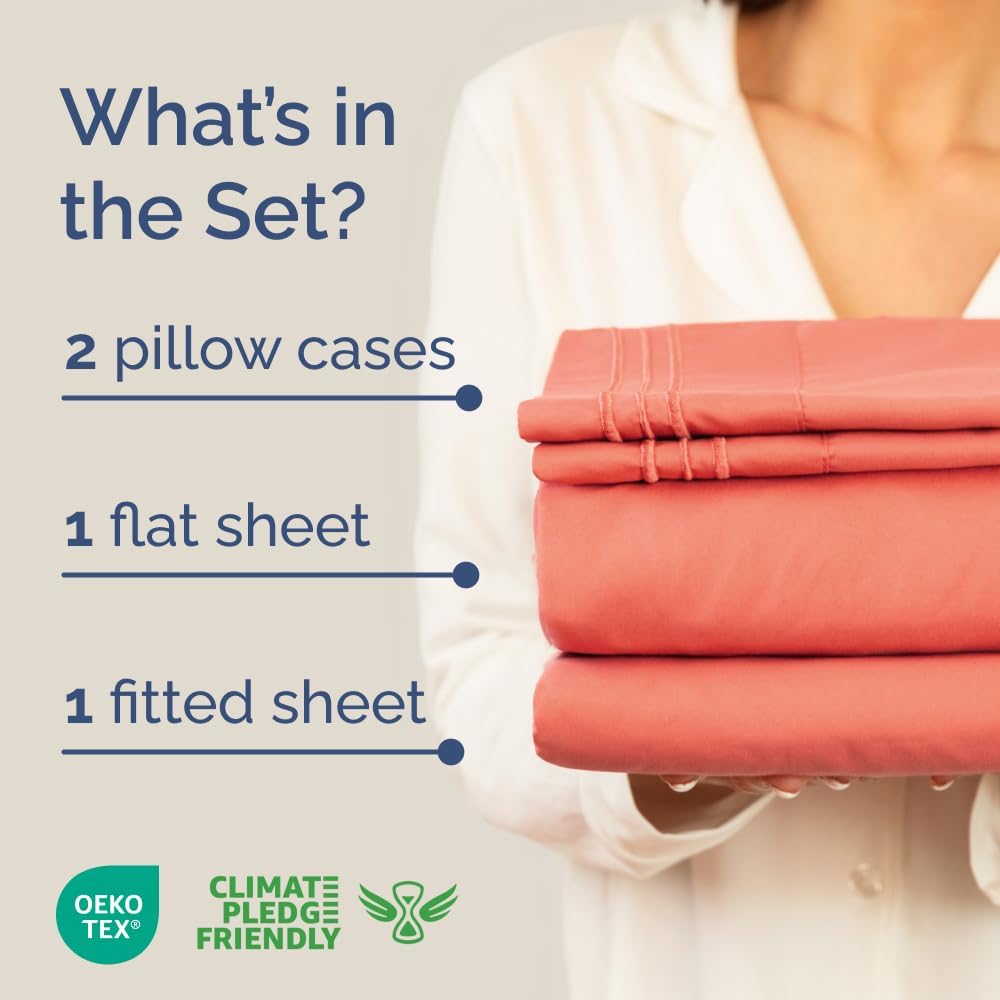 Skiennix Full XL Bed Sheet Set - Soft, Breathable & Cooling 4-Piece Luxury Bedding - Deep Pockets, Coral