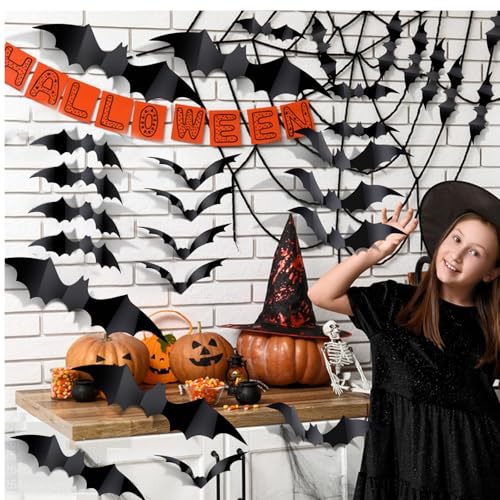 60PCS Waterproof Halloween Bat Stickers - 4 Sizes for Home Decor