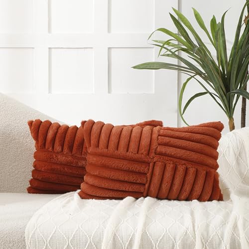 Burnt Orange Faux Fur Throw Pillow Covers - Set of 2, 18x18
