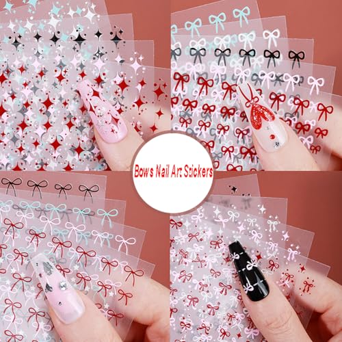 Villorem 3D Bow Nail Art Stickers Self-Adhesive Bowtie Decals
