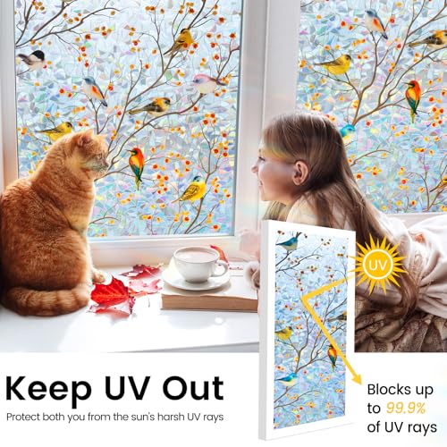 DKTIE Rainbow Window Privacy Film - 17.7" x 78.7" - Vintage Floral Design