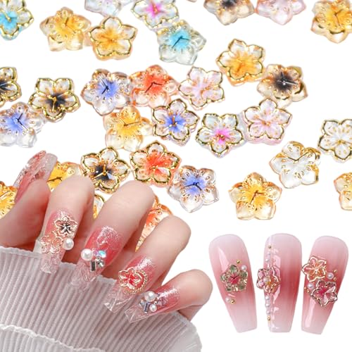 100Pcs 3D Flower Nail Charms Flatback Resin Floral Gems for DIY Manicure