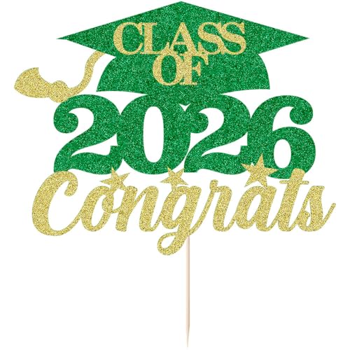 Class of 2026 Graduation Cake Topper - Green Gold Party Decor