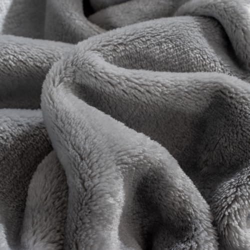 340GSM Flannel Bed Blanket Oversized King 144x144 Light Gray Cozy Microfiber