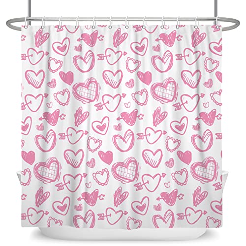 Pink Love Heart Shower Curtain - Waterproof Fabric, 72" x 72" with Hooks