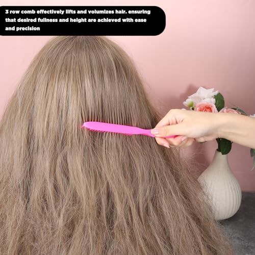 3 Row Hair Comb Set with Rat Tail Handle, Rose Pink Detangling Styling Tool, 2PCS