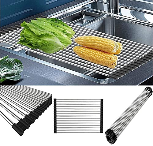 Roll-Up Dish Drying Rack - 17.7" x 11.2" Stainless Steel Over-Sink Mat