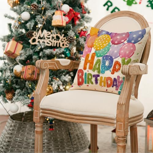 AVOIN colorlife Happy Birthday Balloons Throw Pillow Cover, 18" x 18"